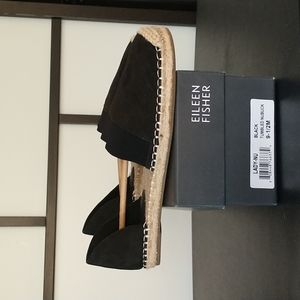 Eileen Fisher espadrille shoes ,9.5 M ,black nubuck ,new, with shoe bag